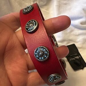 Red Leather Dog collar with Silver Accents